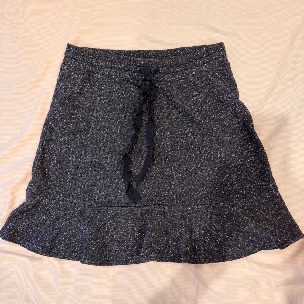 LOFT Navy Metaillic Skirt with Ruffle Hem